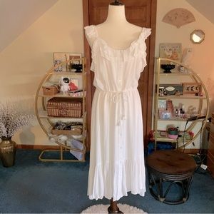 Sofia Vergara Flutter Sleeve MIDI Dress Womens Size L White Button Front NEW